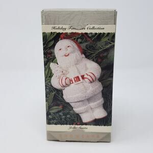 1994 Hallmark Jolly Santa Hand-Painted Crackled Glaze Holiday Ornament.